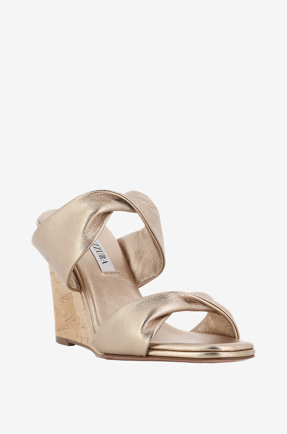 Mules cmpensées en cuir métallisé Twist Wedge 85