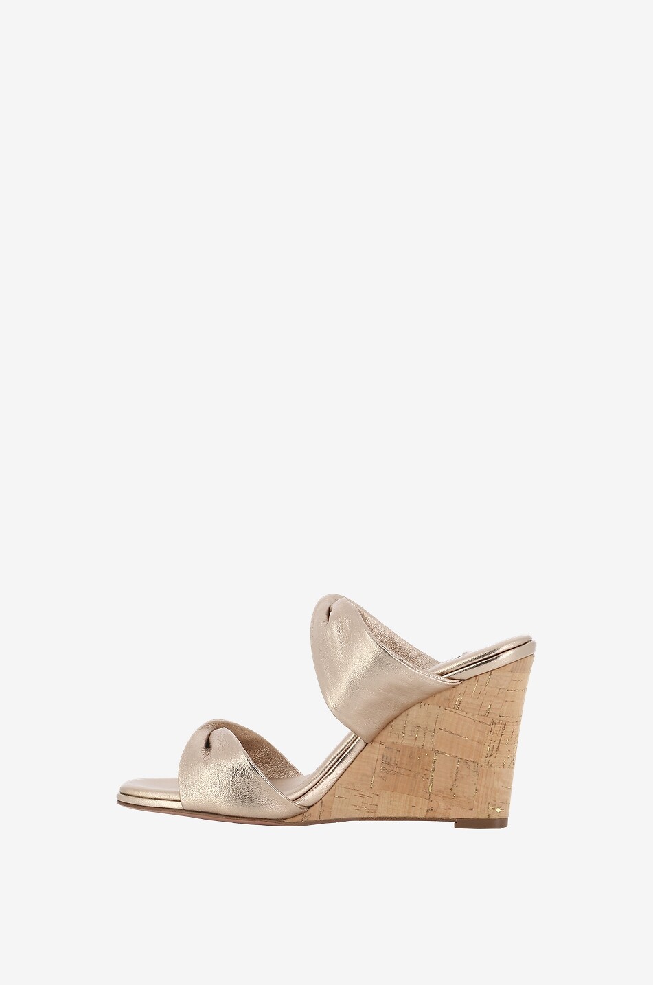 Mules cmpensées en cuir métallisé Twist Wedge 85