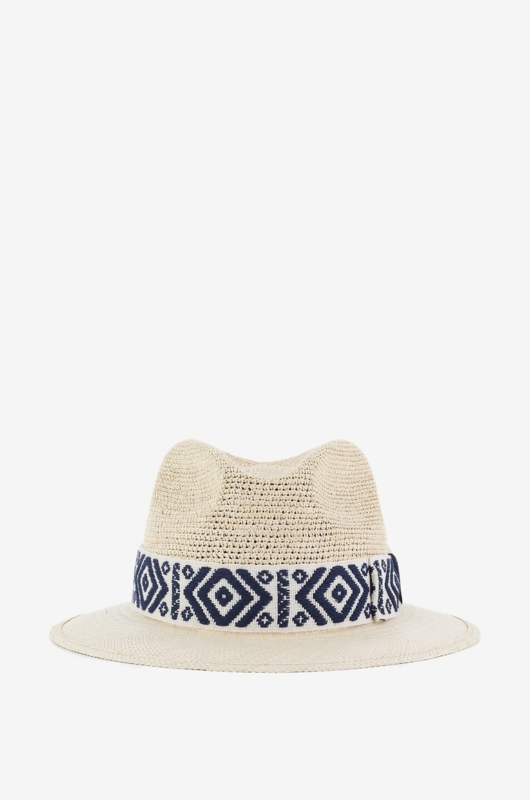 BORSALINO Chapeau en fibres de paille à ruban brodé Panama Homme Beige moyen 1