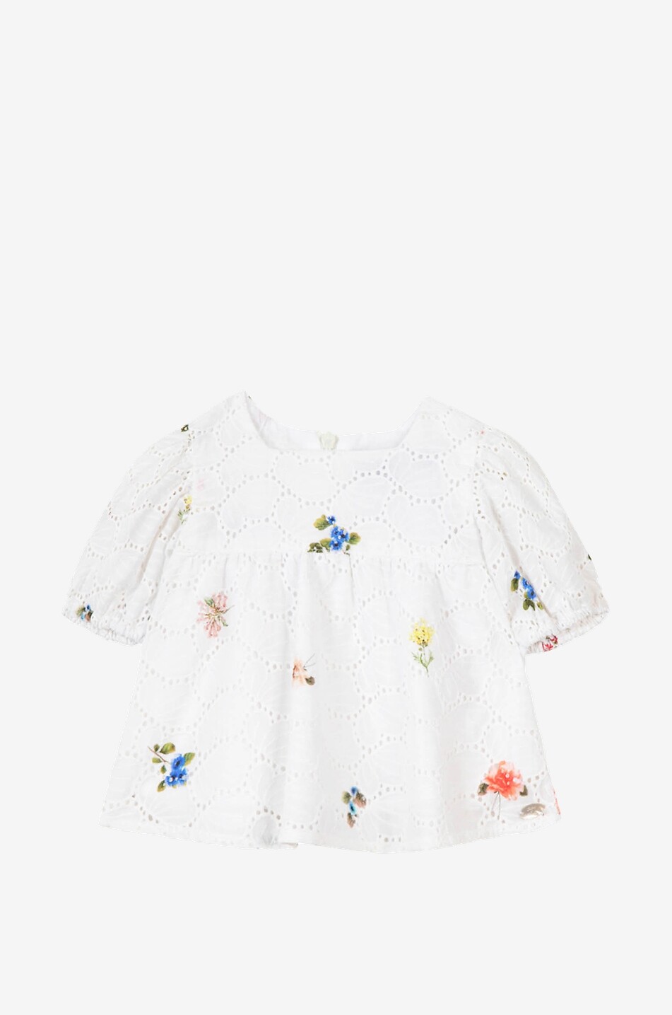 Bluse für Babys aus Baumwolle mit Loch- und Blütenstickereien