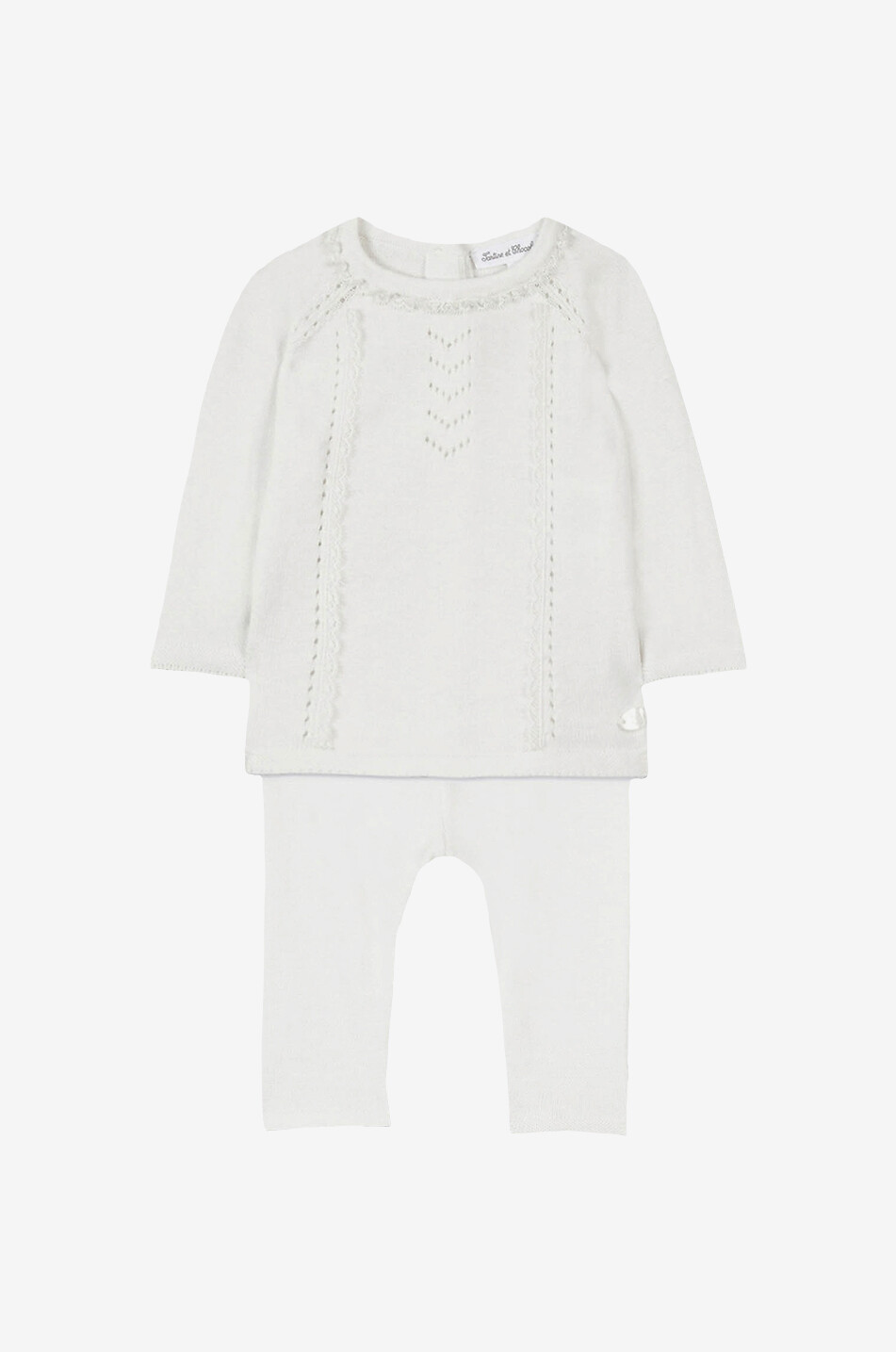 TARTINE ET CHOCOLAT Ensemble pantalon en maille et pull ajouré à dentelle bébé Bébé BLANC CASSE 1