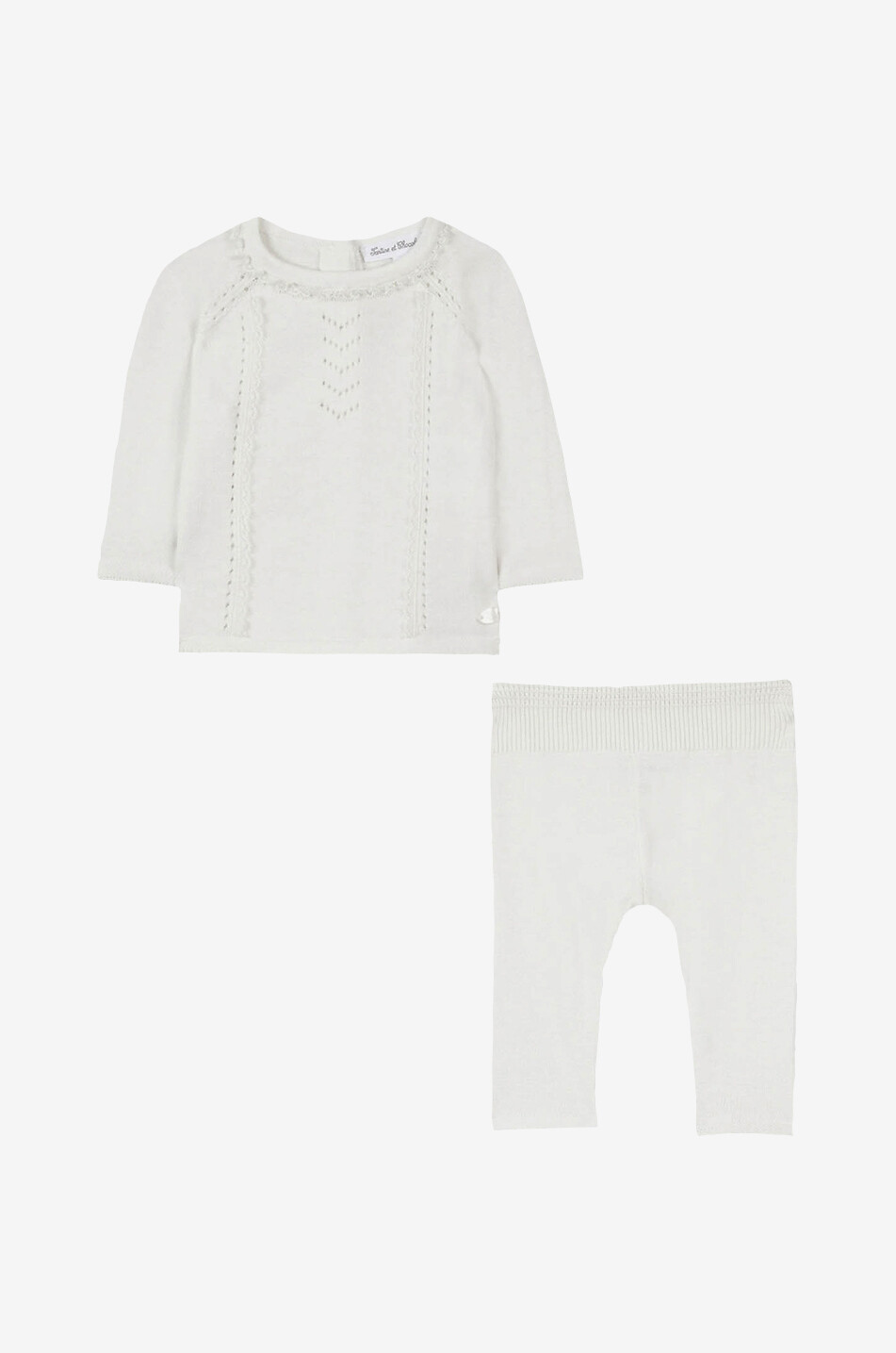 TARTINE ET CHOCOLAT Ensemble pantalon en maille et pull ajouré à dentelle bébé Bébé BLANC CASSE 2