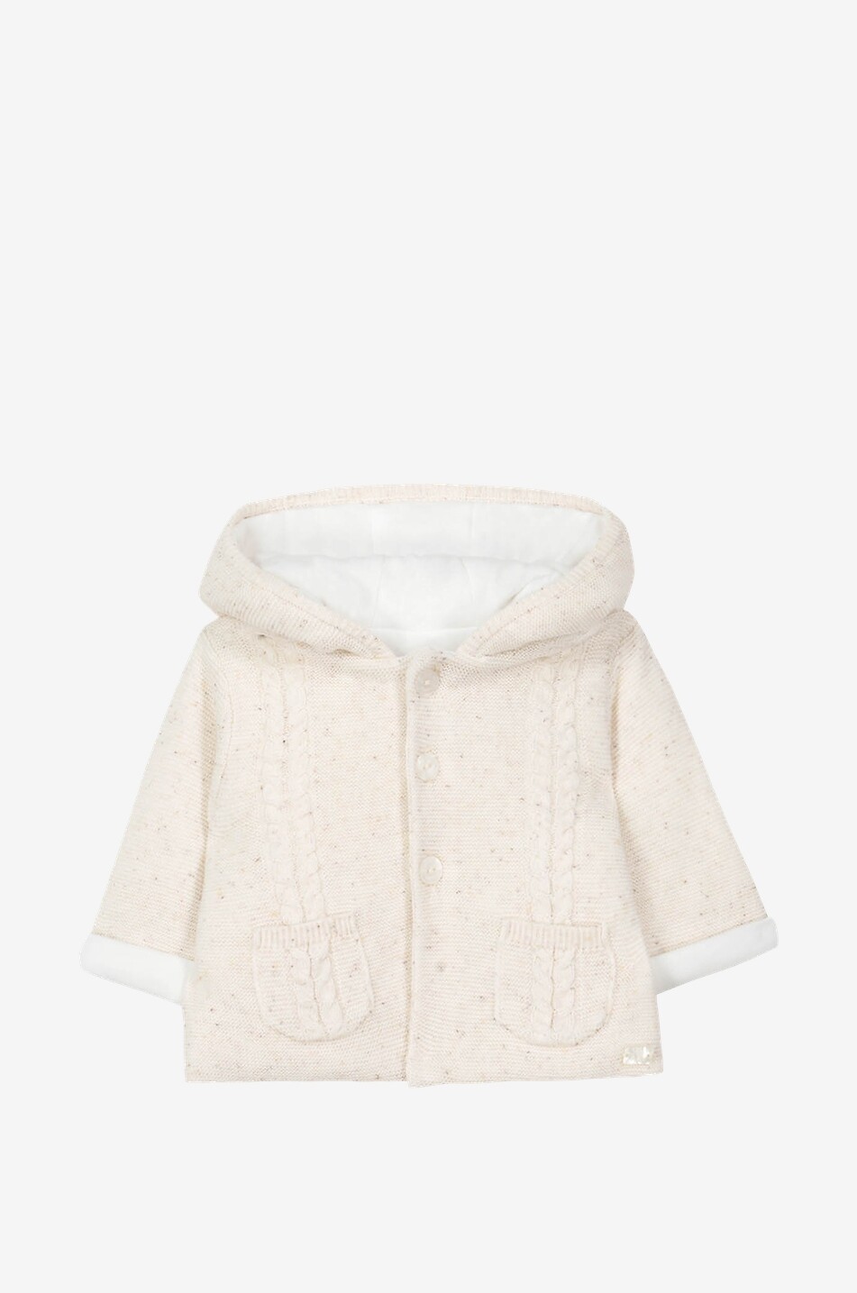 Baby-Kapuzenmäntelchen im Zopfstrick