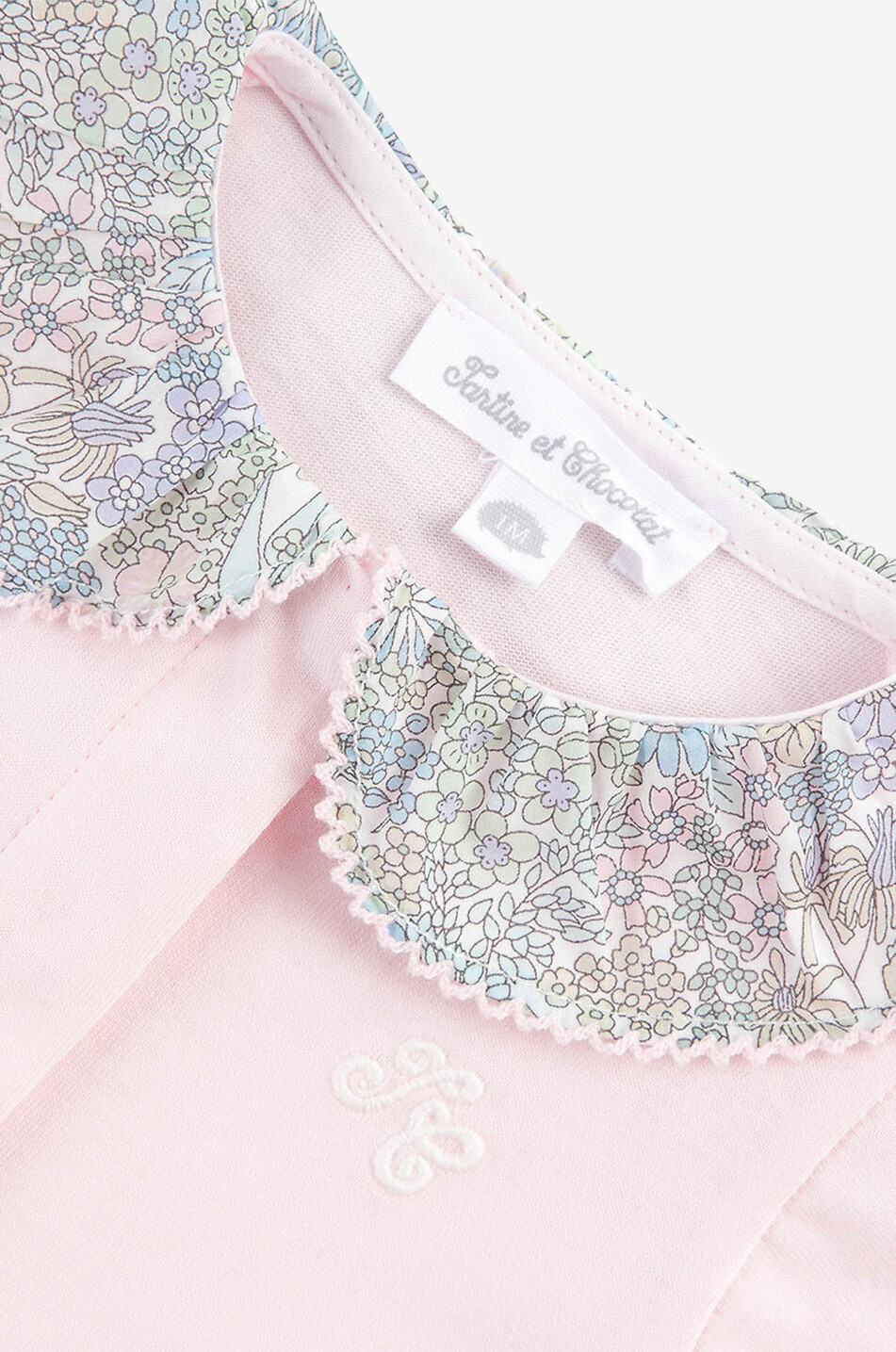 TARTINE ET CHOCOLAT Pyjama en coton bébé détails Liberty Bébé ROSE CLAIR 3
