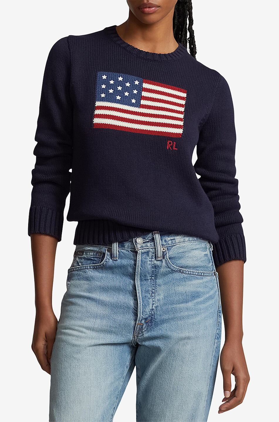 POLO RALPH LAUREN Pull jacquard en coton American Flag Femme BLEU FONCE 2