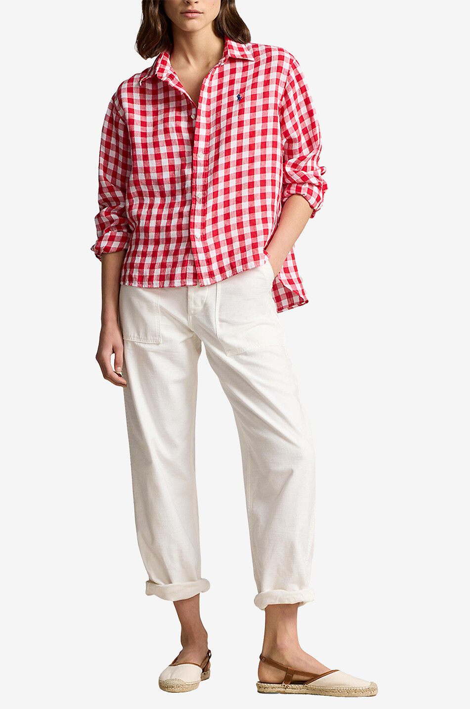 POLO RALPH LAUREN Pony relaxed linen gingham check shirt Women RED 4