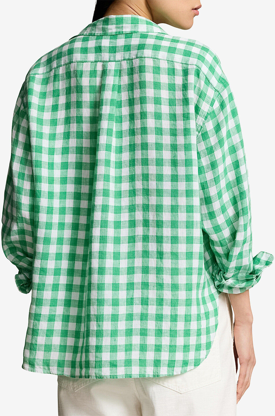POLO RALPH LAUREN Pony relaxed linen gingham check shirt Women GREEN 3