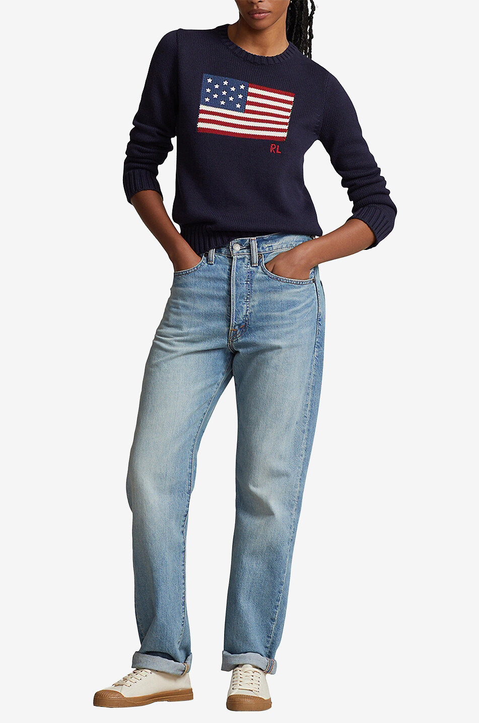 POLO RALPH LAUREN Pull jacquard en coton American Flag Femme BLEU FONCE 4