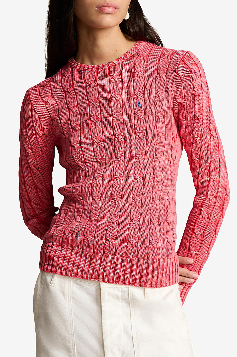 POLO RALPH LAUREN Schmaler ausgewaschen wirkender Baumwoll-Zopfpullover Pony Damen ROT 2