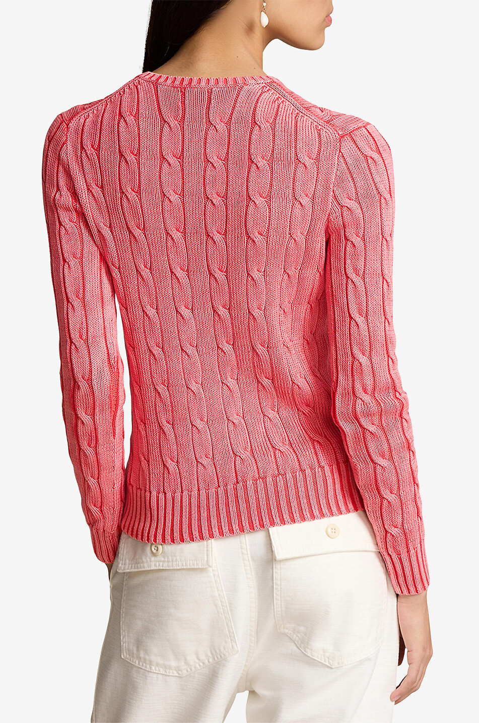 POLO RALPH LAUREN Schmaler ausgewaschen wirkender Baumwoll-Zopfpullover Pony Damen ROT 3