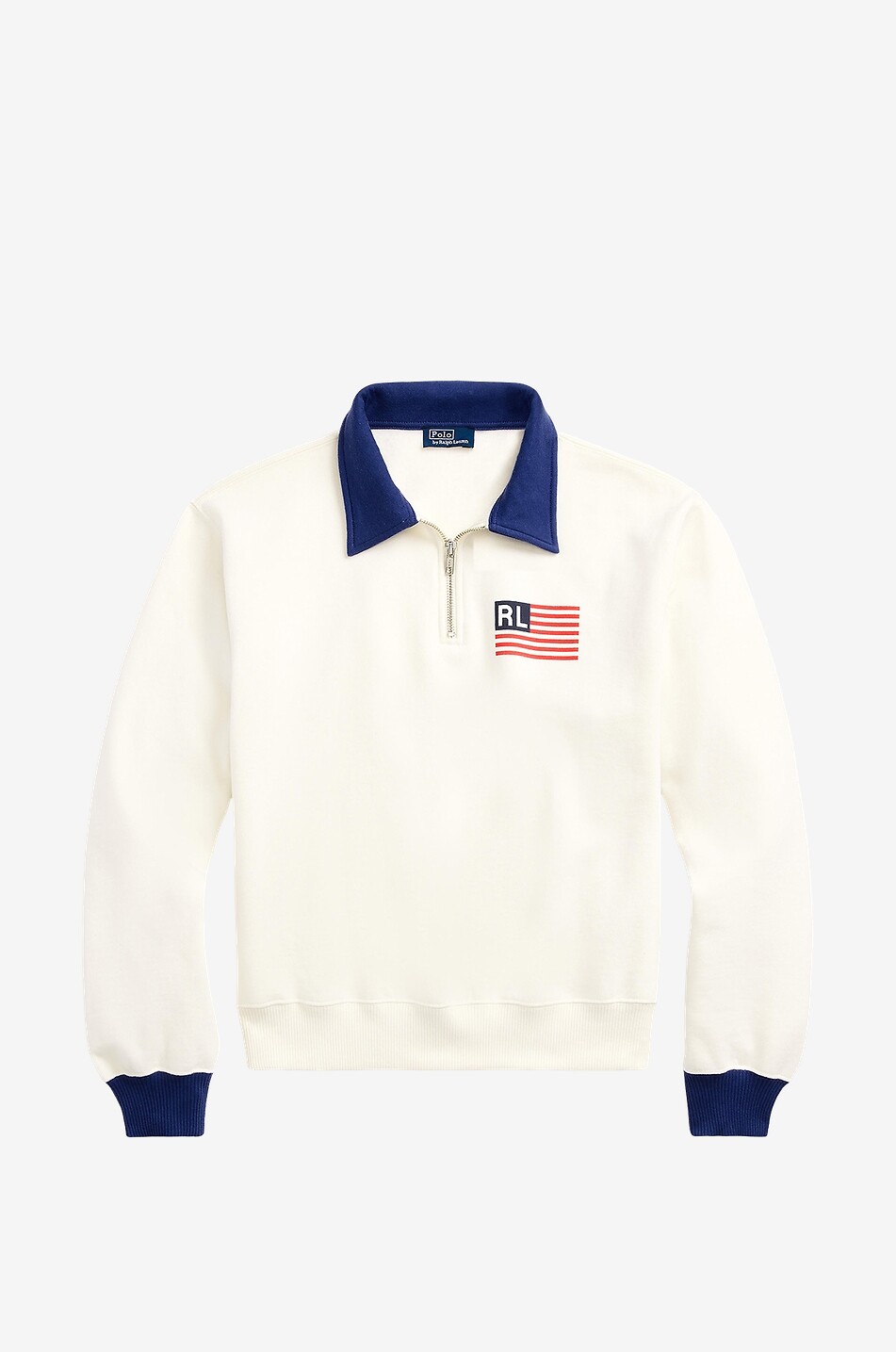 RL flag adorned half zip sweatshirt