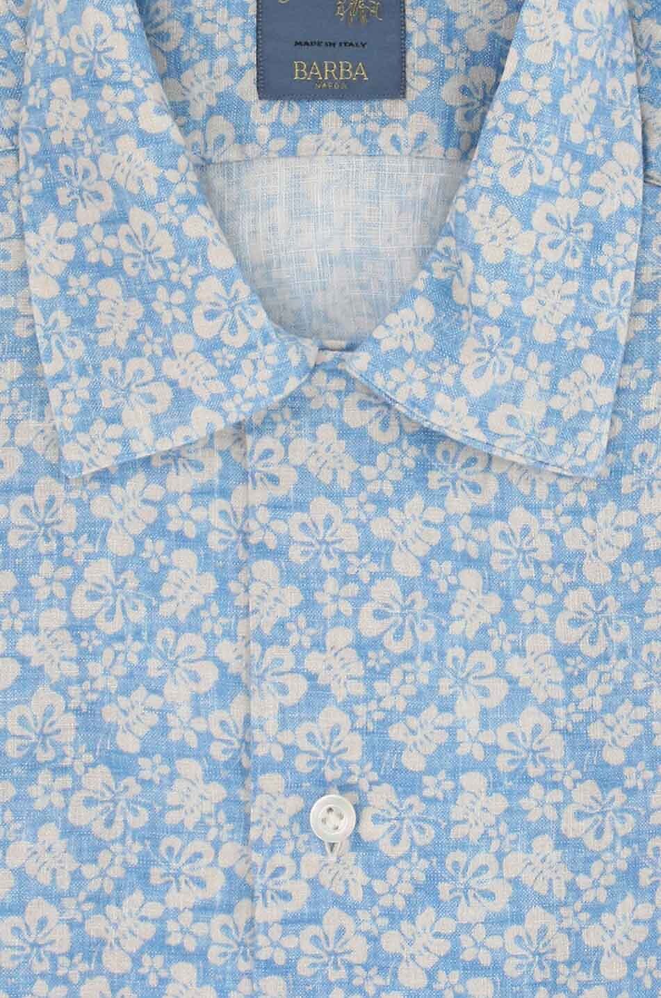 BARBA Dandylife hibiscus print linen short-sleeved shirt Men LIGHT BLUE 2