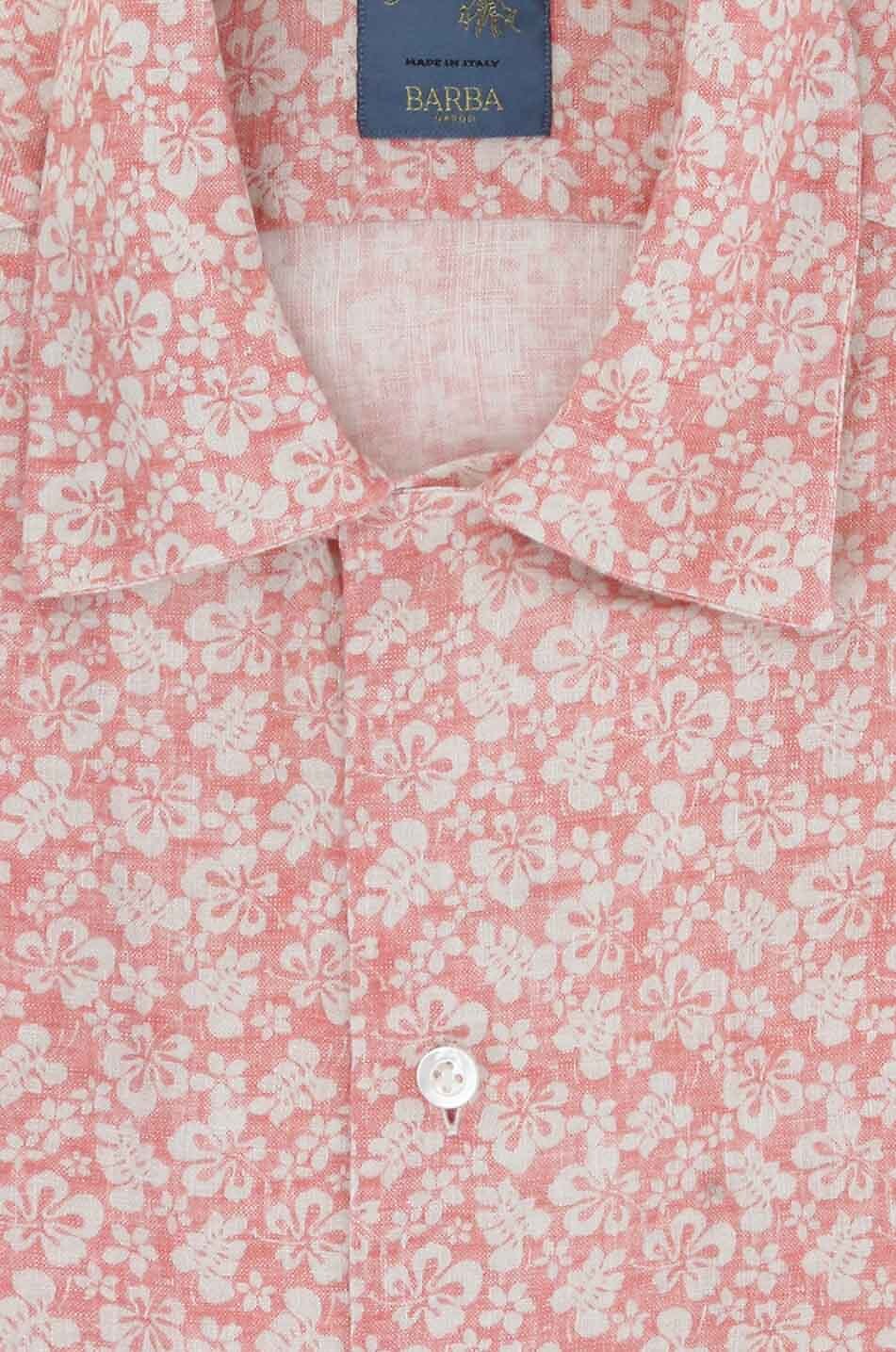BARBA Dandylife hibiscus print linen short-sleeved shirt Men LIGHT ORANGE 2