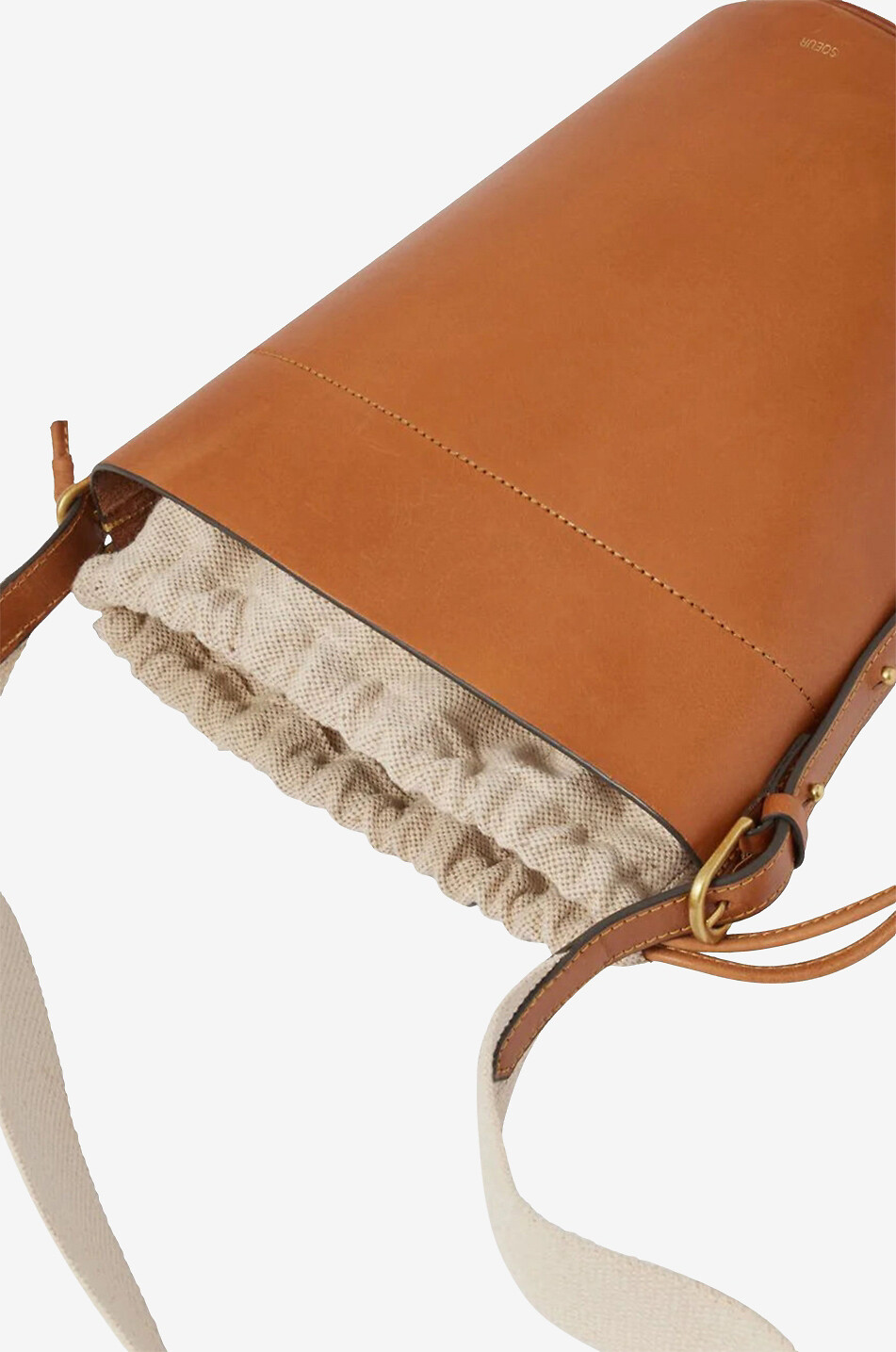 SOEUR Sac seau en cuir lisse et coton Nevada Femme MARRON 3