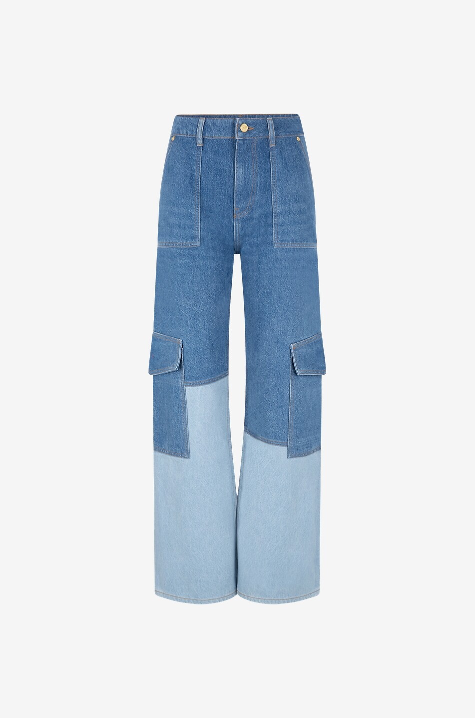 Jean cargo large effet patchwork Angi Mid Blue Vintage
