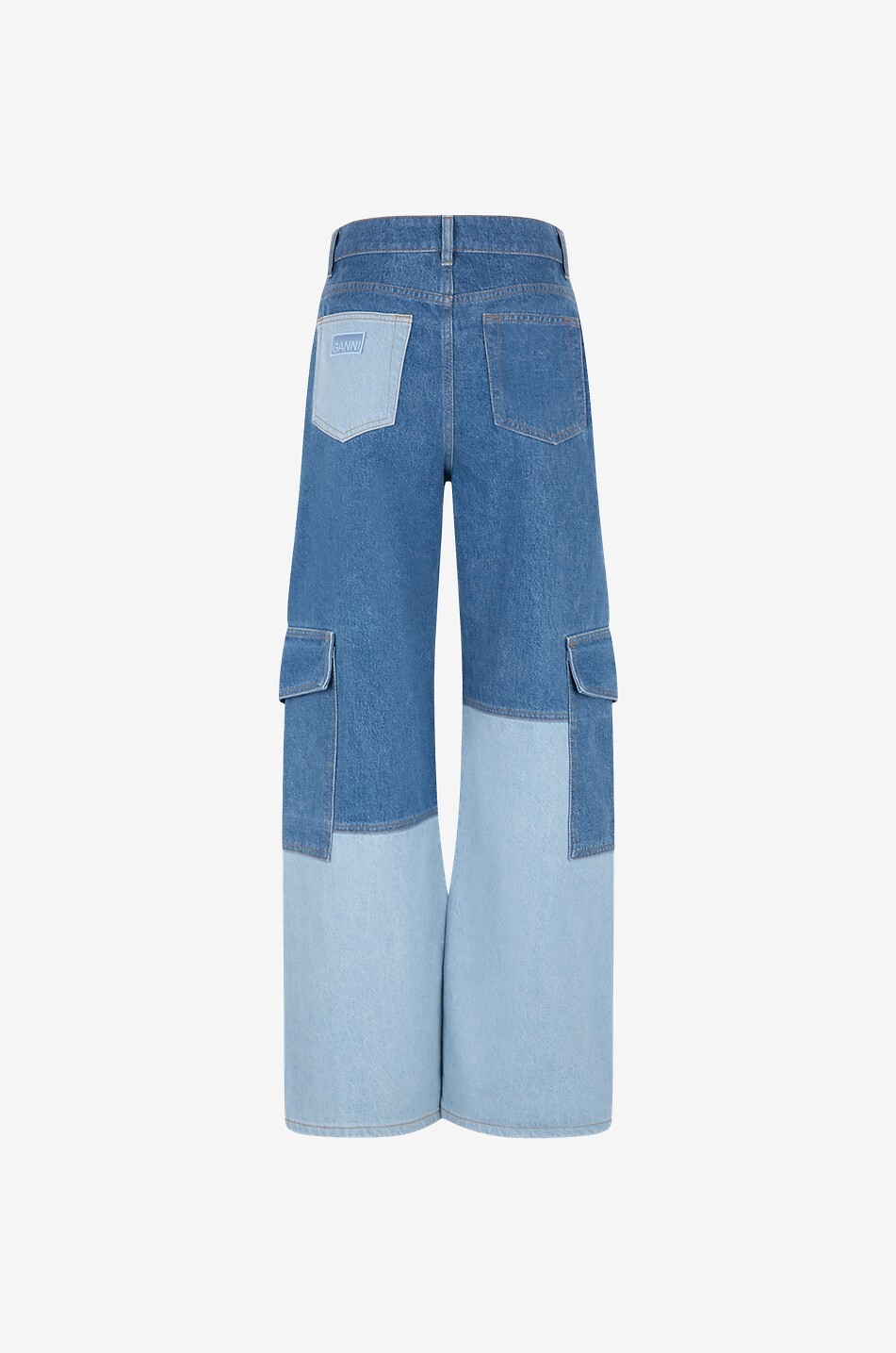 Jean cargo large effet patchwork Angi Mid Blue Vintage