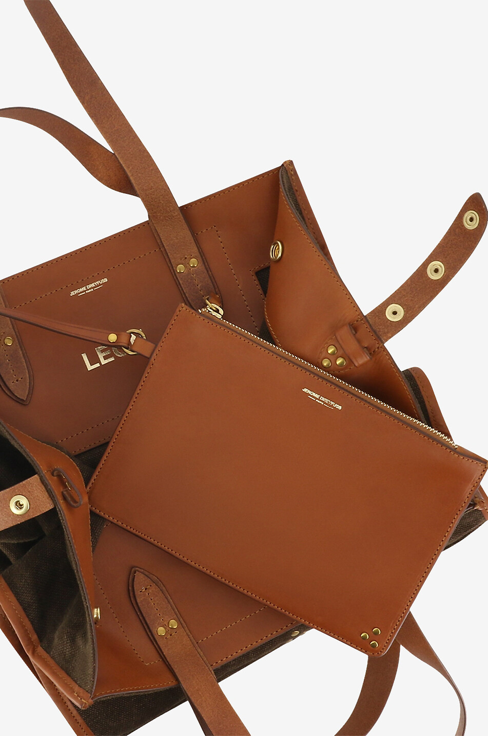 JEROME DREYFUSS Léon M Jungle linen and leather tote bag Women BROWN 5
