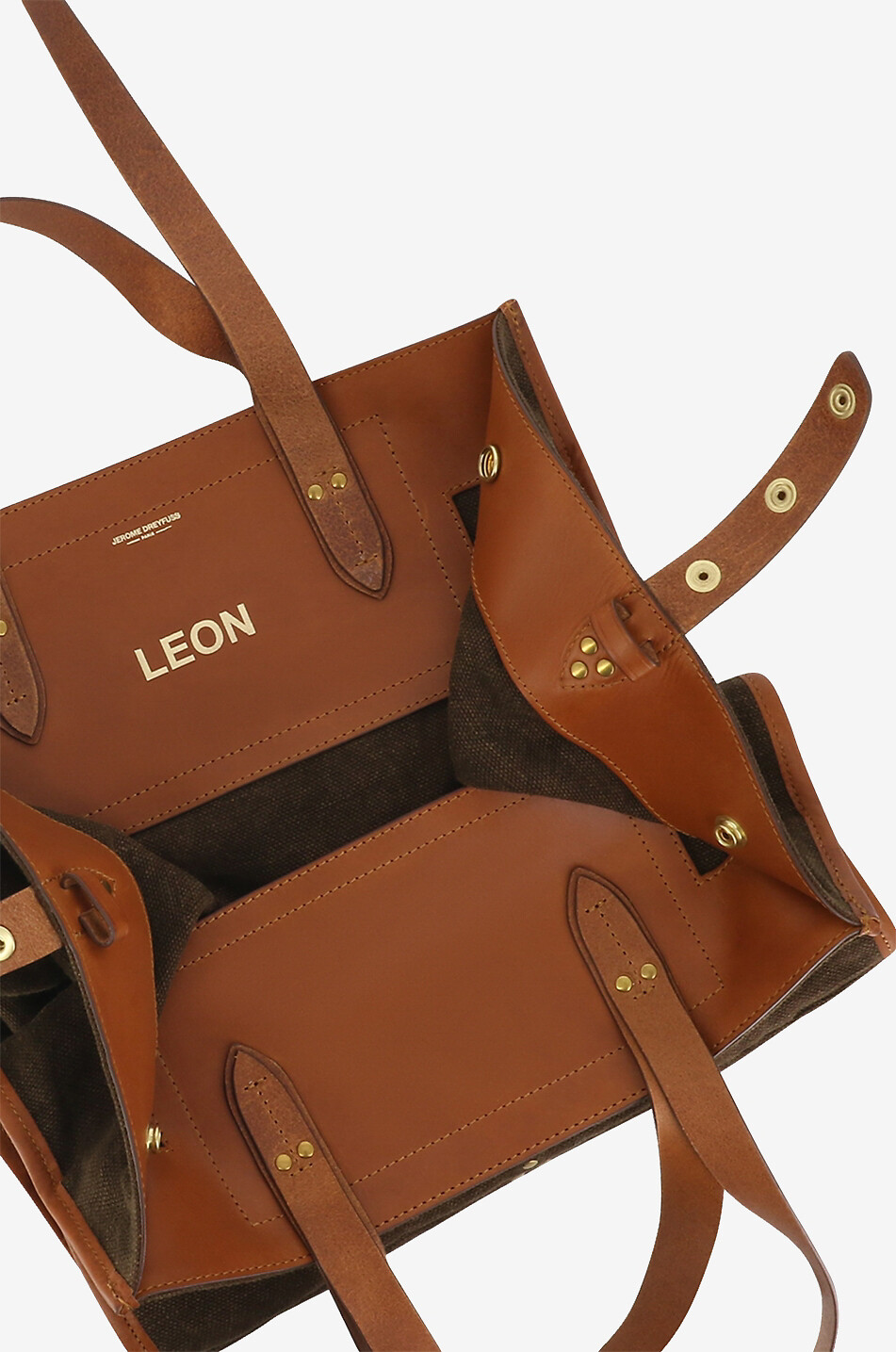 JEROME DREYFUSS Léon M Jungle linen and leather tote bag Women BROWN 4