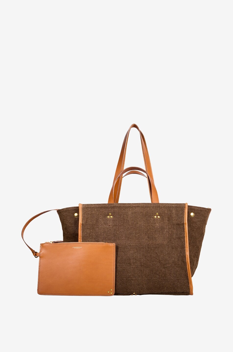 JEROME DREYFUSS Léon M Jungle linen and leather tote bag Women BROWN 1
