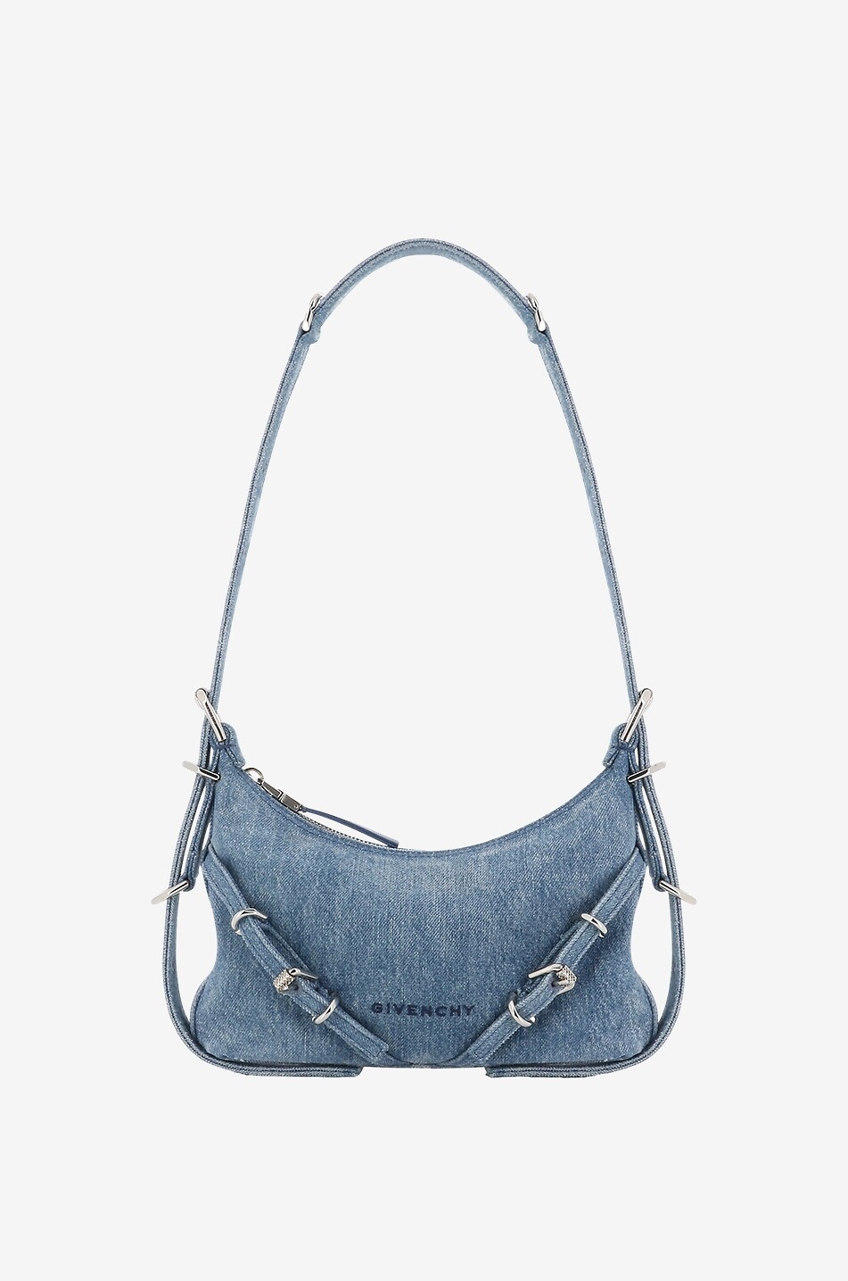 GIVENCHY Schultertasche aus Denim im Used-Look Voyou Mini Damen BLAU 1