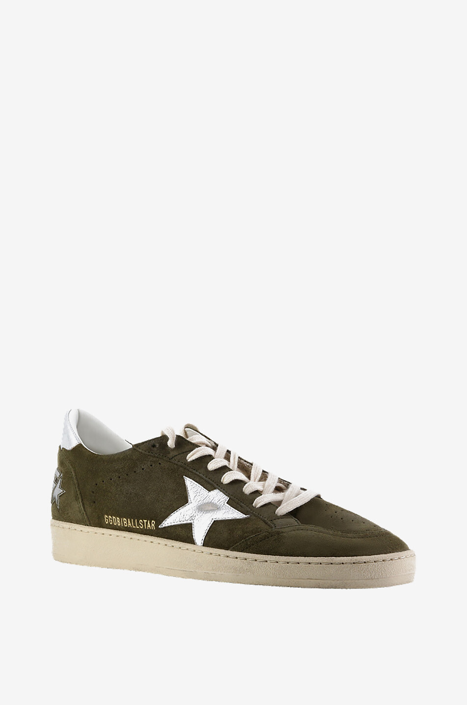 GOLDEN GOOSE Baskets basses en daim étoile argentée Ball Star Homme KAKI 1