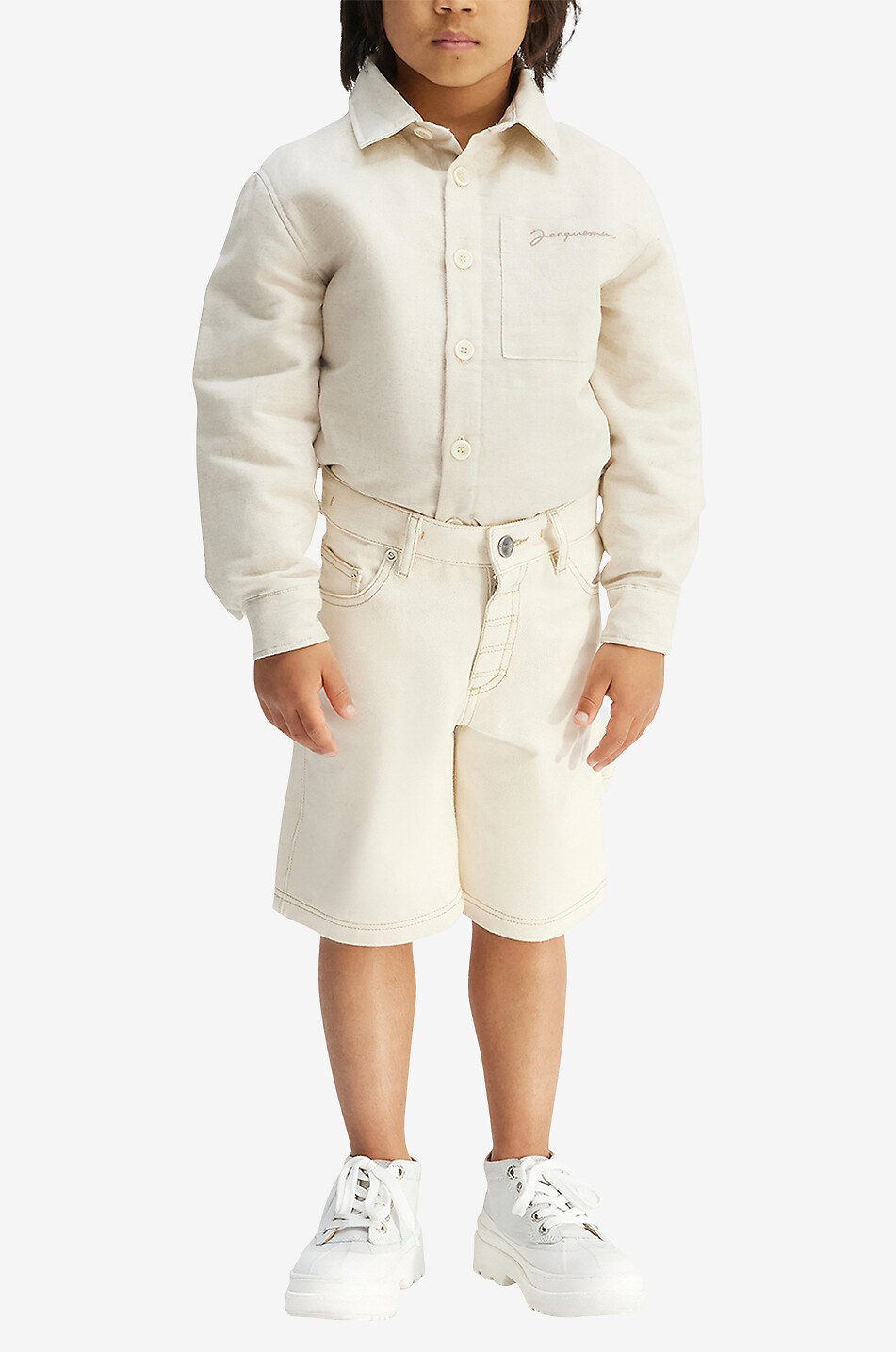JACQUEMUS Jungen-Überhemd aus Baumwolle und Leinen La Chemise Boulanger Junge BEIGE 2