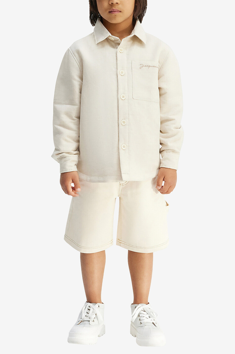 JACQUEMUS Jungen-Überhemd aus Baumwolle und Leinen La Chemise Boulanger Junge BEIGE 4