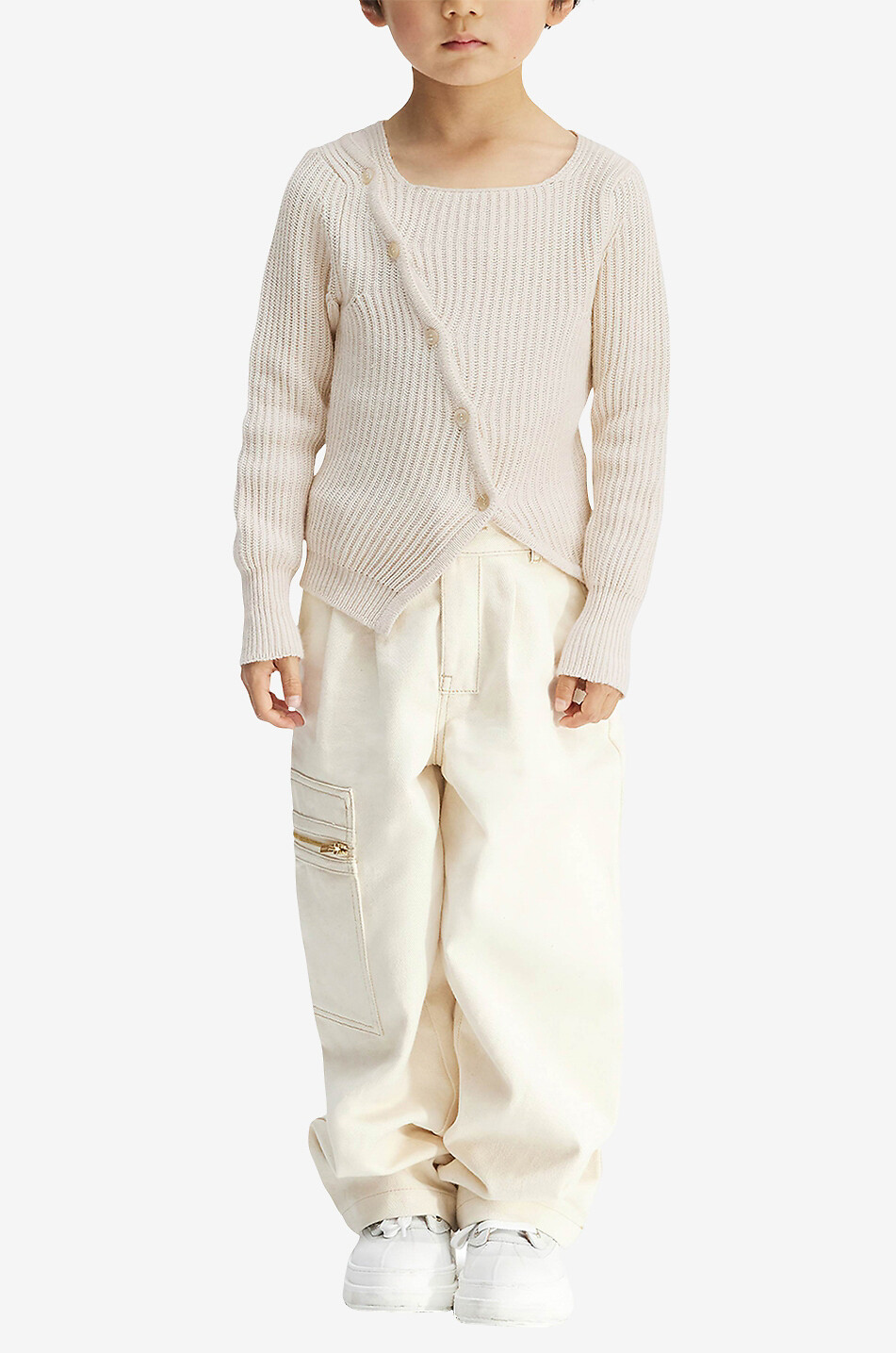 JACQUEMUS Pull à boutonnage asymétrique enfant La Maille Pau Garçon BEIGE 2