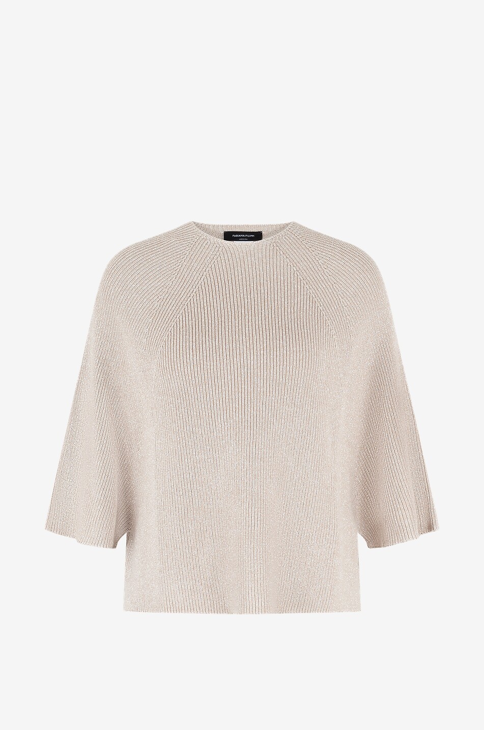 FABIANA FILIPPI Rippstrick-Baumwoll- und Lurexpullover mit kurzen Raglanärmeln Damen Hellbeige 1