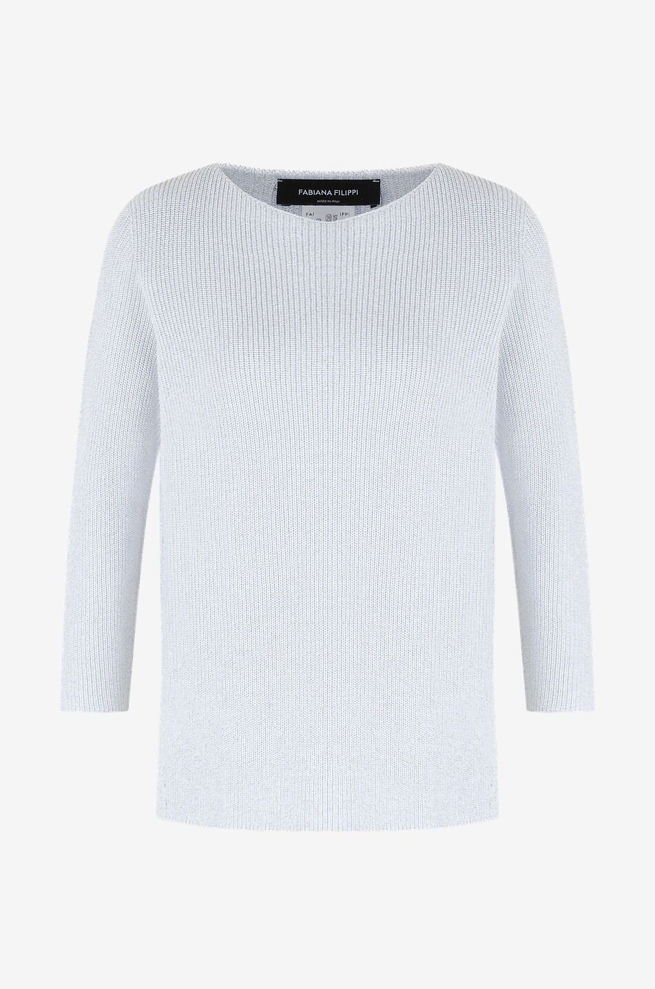 Glitzernder Rippstrick-Baumwollpullover mit U-Boot-Ausschnitt