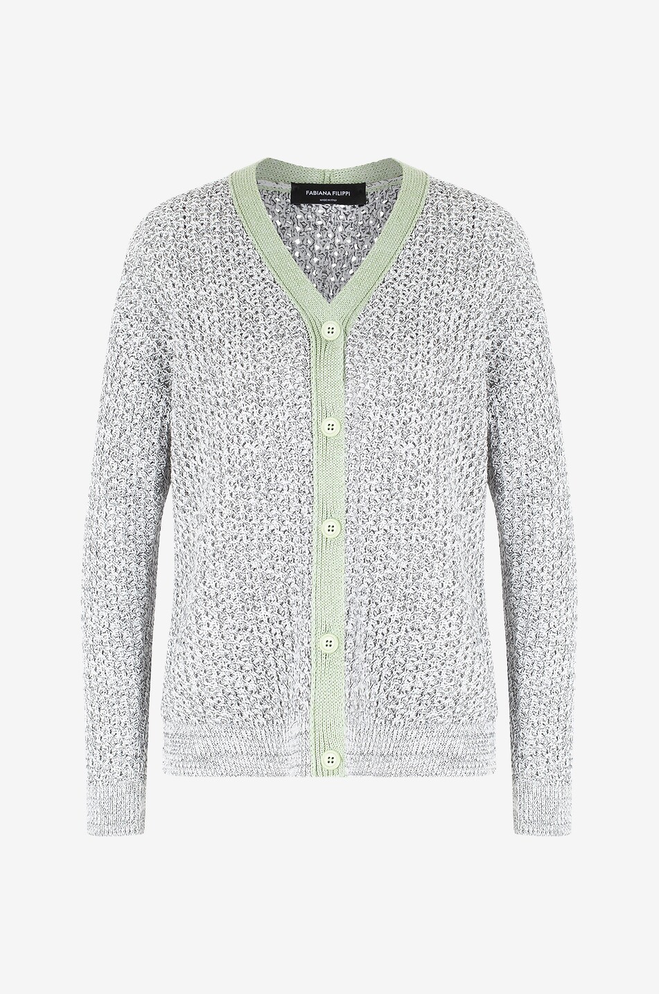 Melierter Lochstrick-Cardigan mit Kontrastborten