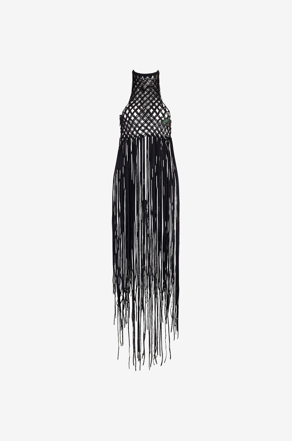 Feather adorned sleeveless macramé top
