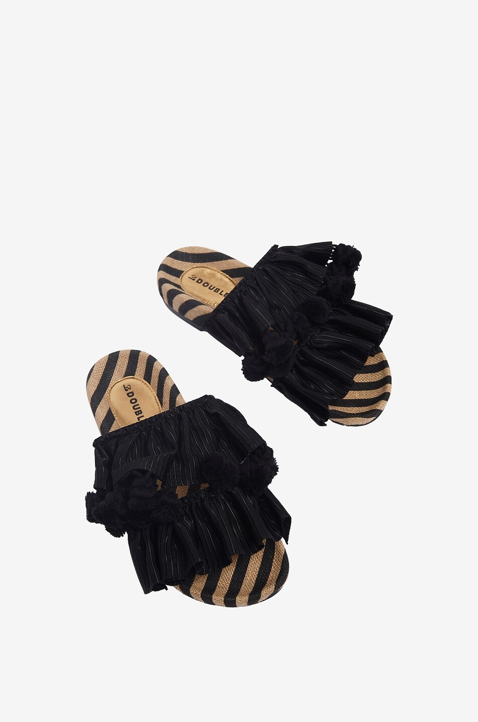 LA DOUBLEJ Mules plates à volants et pompons Pimento Femme NOIR 2