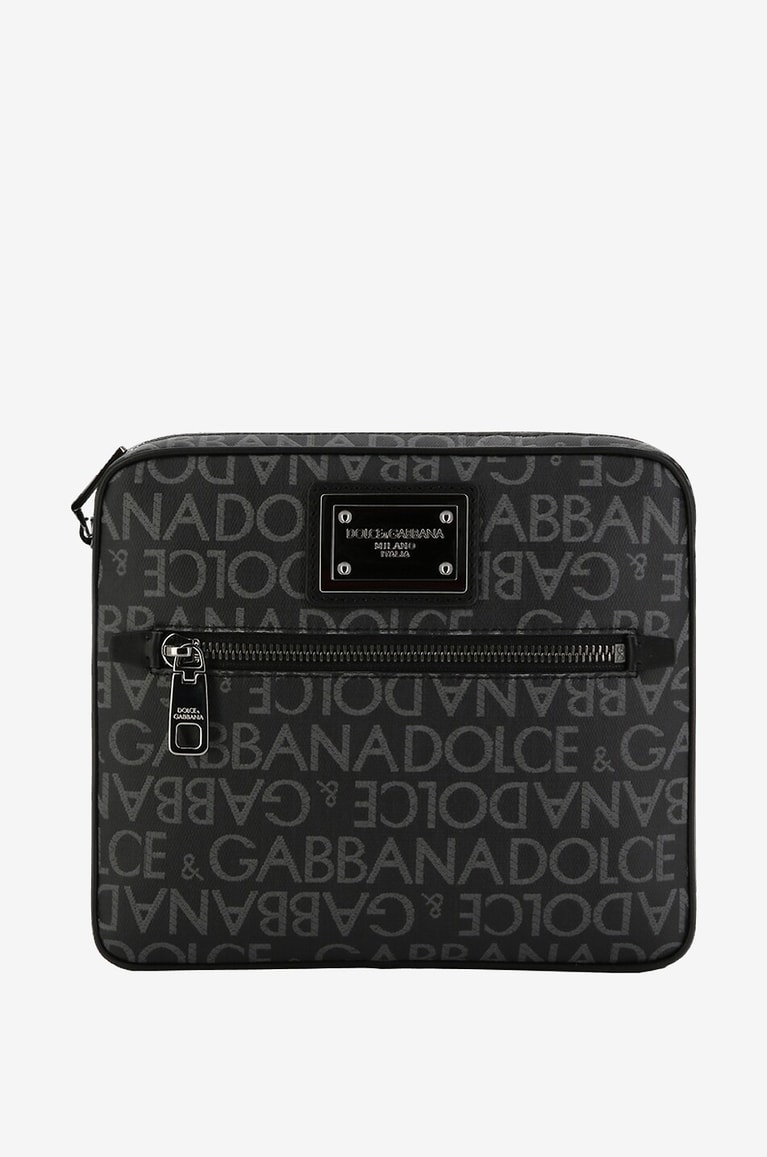 DOLCE & GABBANA Compact cross-body bag in coated logo jacquard and leather Men BLACK 1