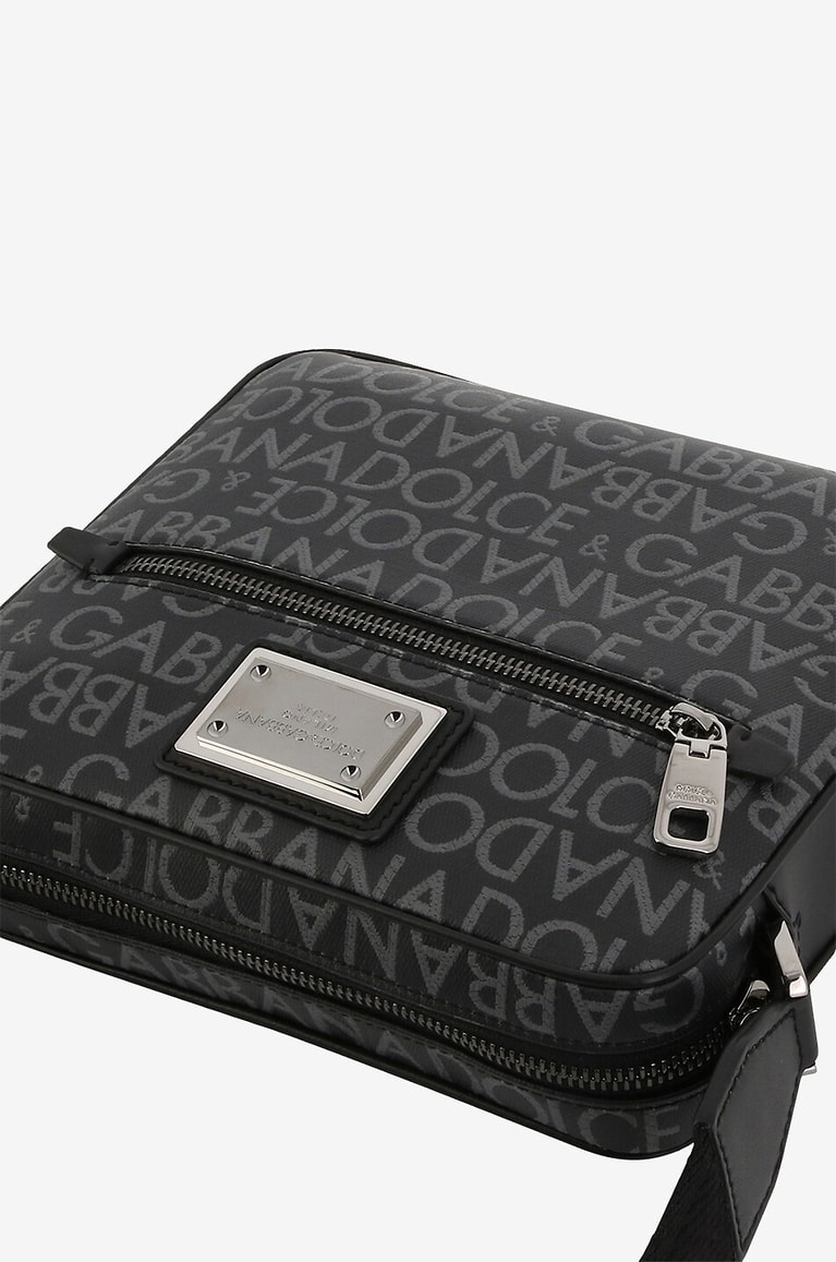 DOLCE & GABBANA Compact cross-body bag in coated logo jacquard and leather Men BLACK 5