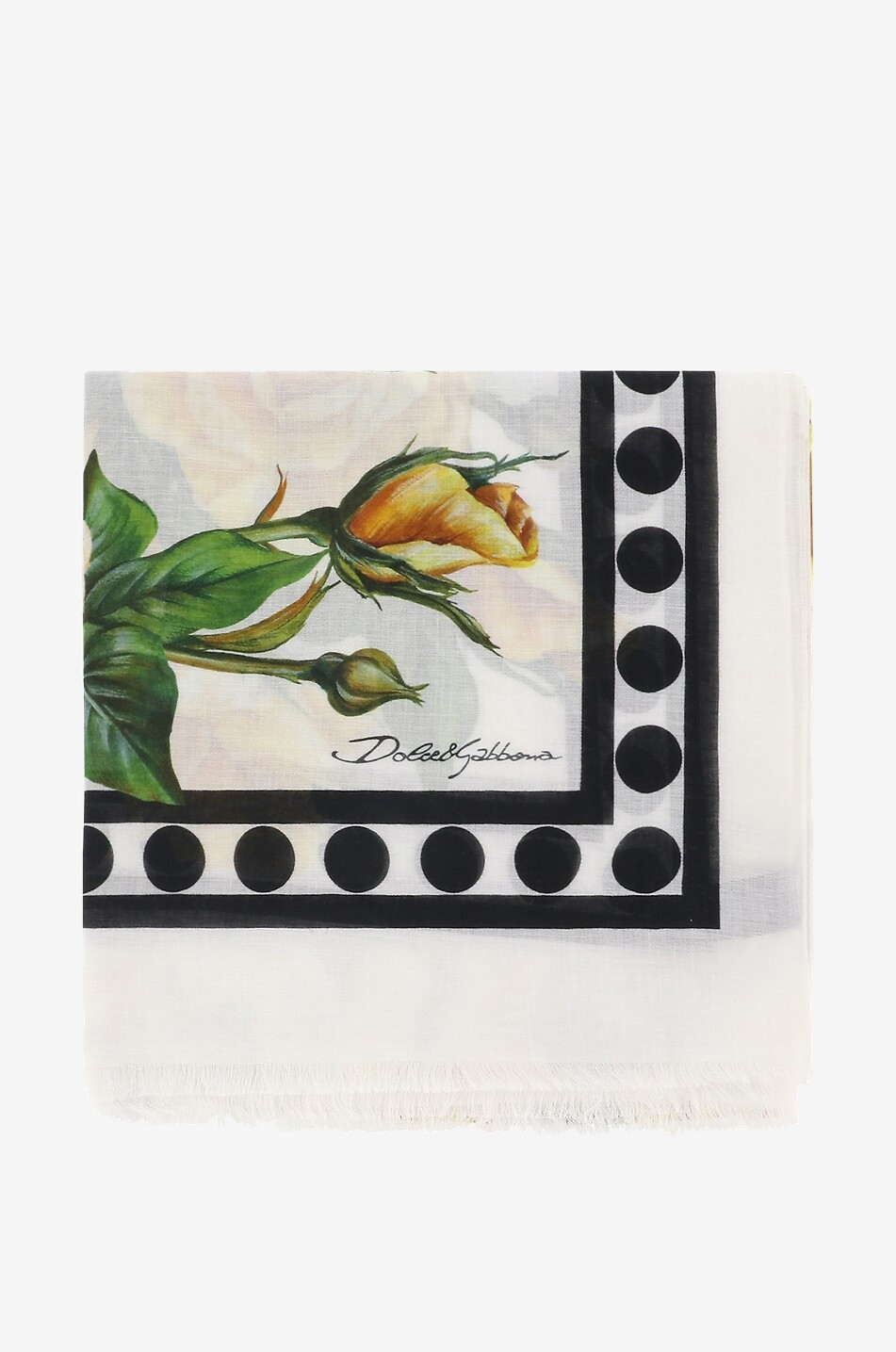 Flower and polka dot printed modal and cashmere scarf