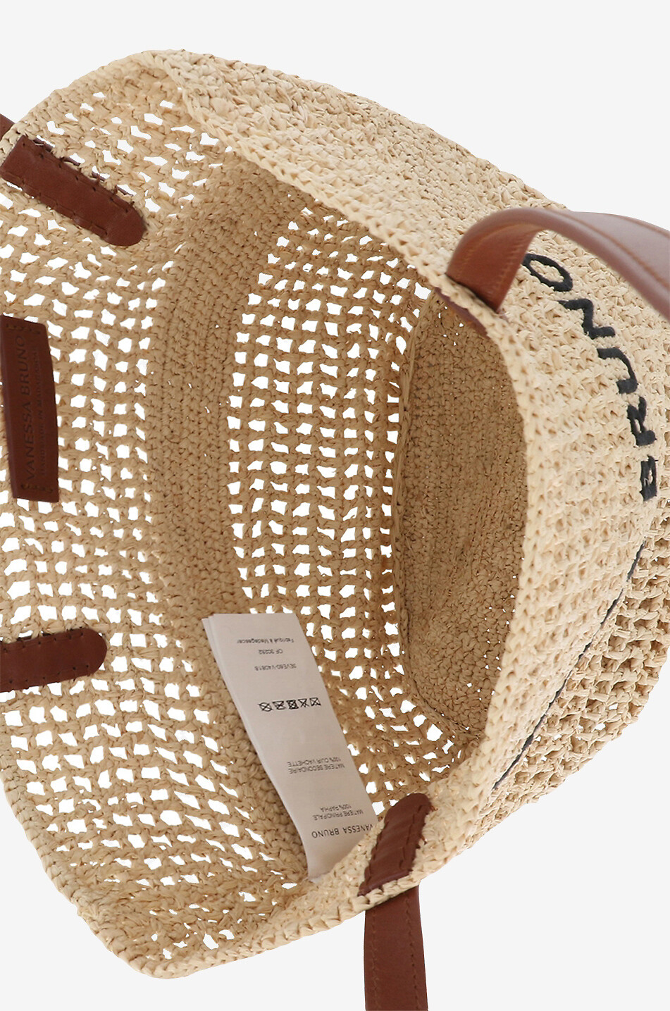 VANESSA BRUNO Sac cabas ajouré en raphia brodé Panier S Femme BEIGE 3