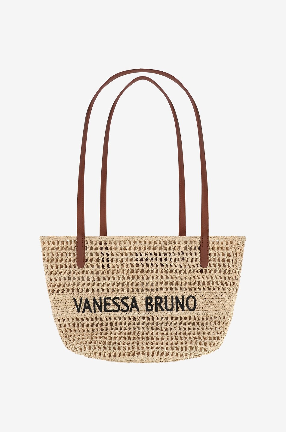 VANESSA BRUNO Sac cabas ajouré en raphia brodé Panier S Femme BEIGE 1