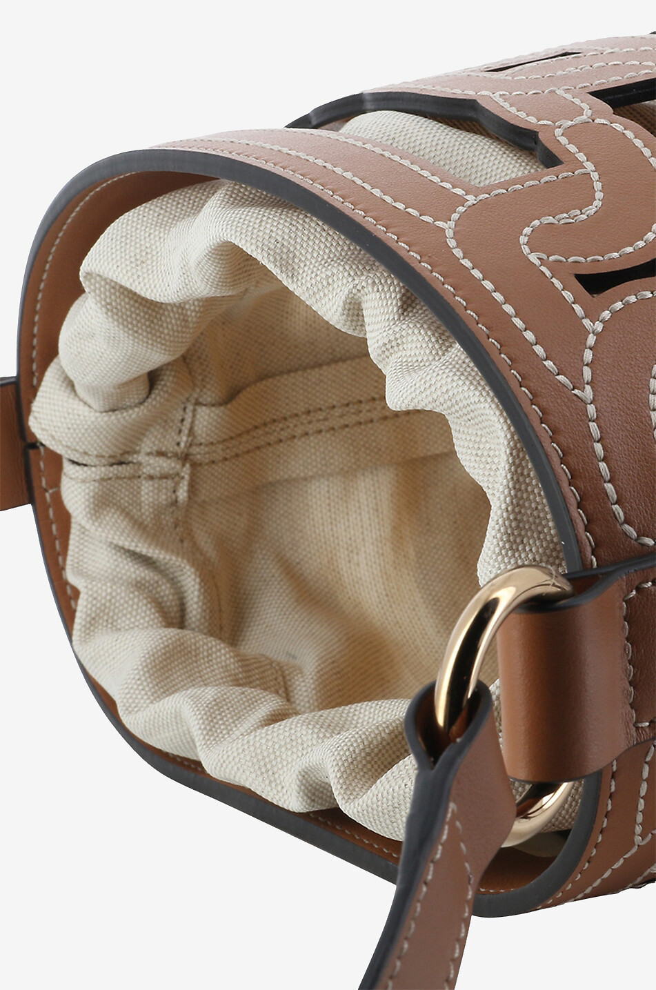 Bucket-Tasche aus abgestepptem Leder und Canvas Kate