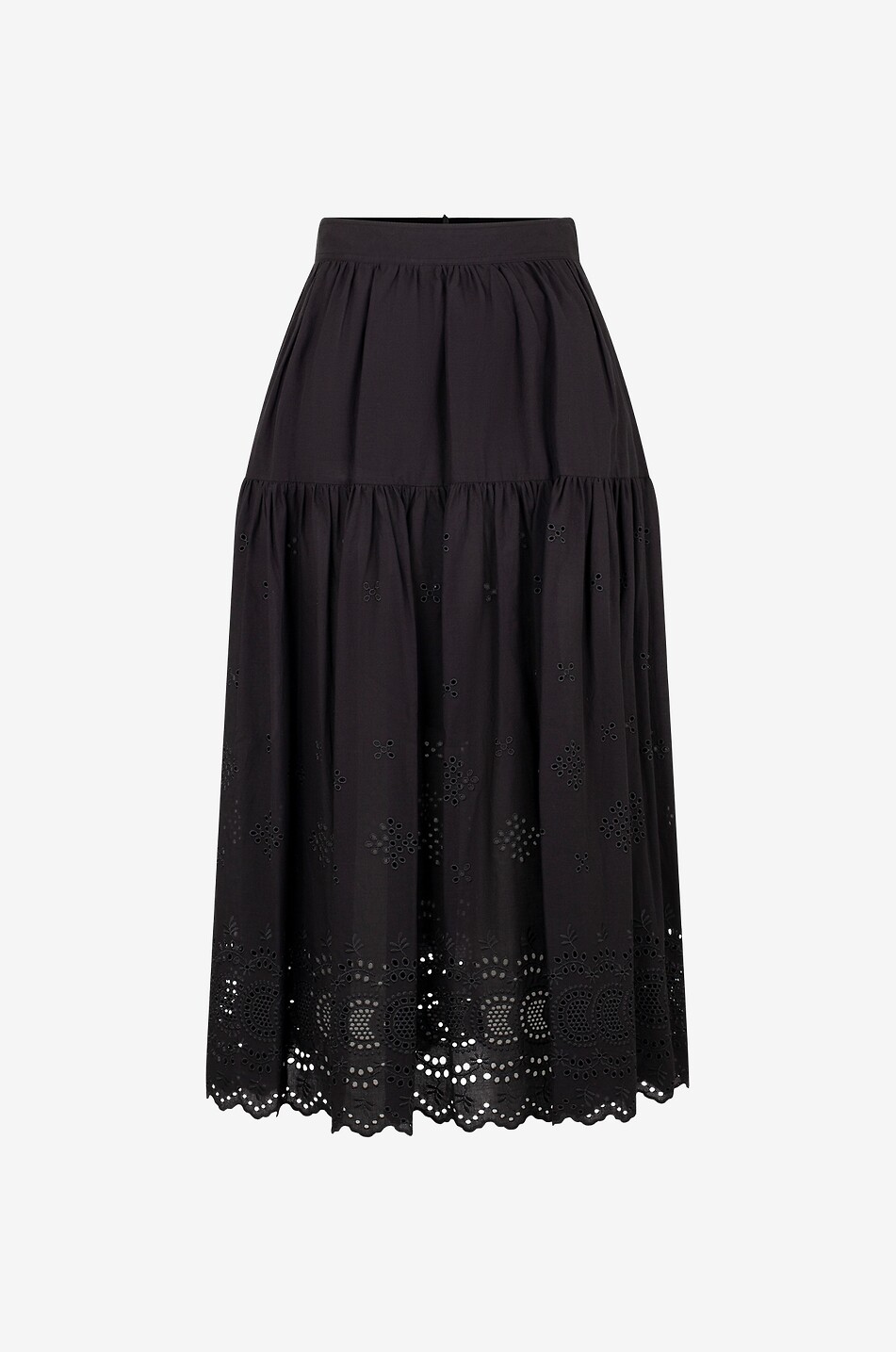 Jupe longue évasée à broderies anglaises Aora