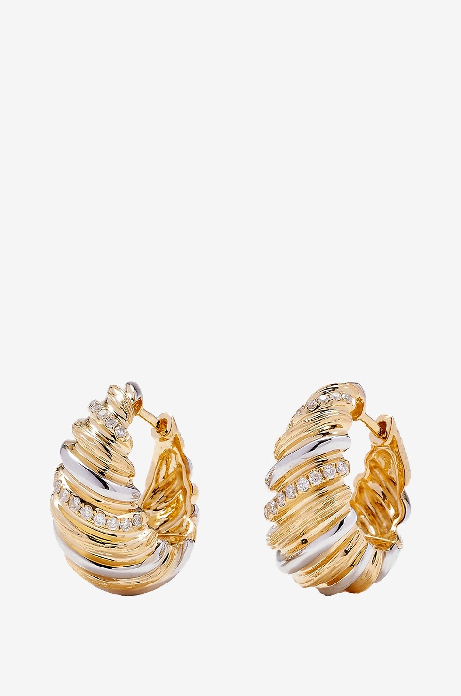 Créoles épaisses en or blanc et jaune à diamants Gauffrette