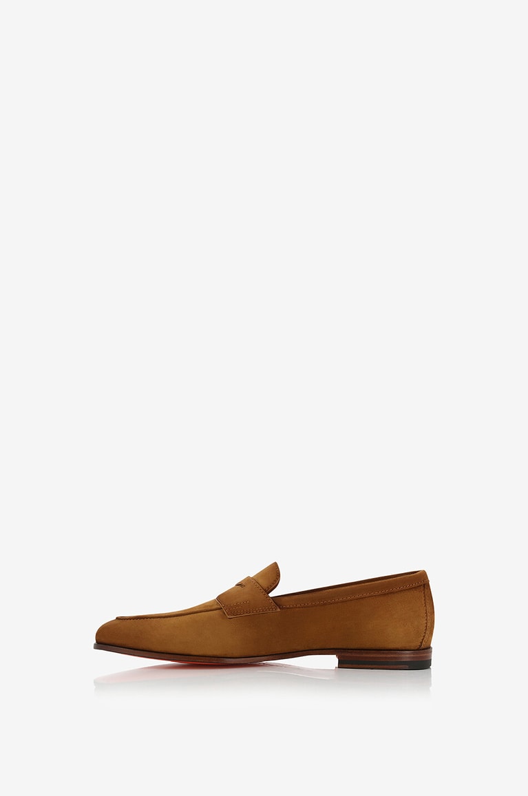 SANTONI Penny lightweight suede loafers Men COGNAC 3