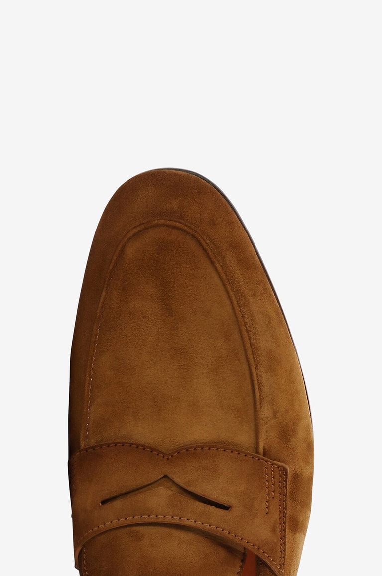 SANTONI Penny lightweight suede loafers Men COGNAC 5