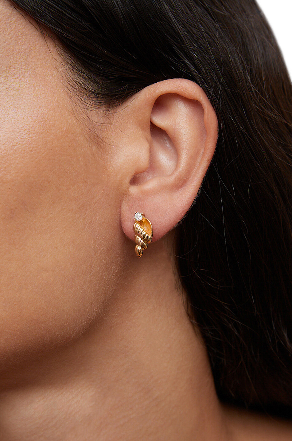 YVONNE LEON Clous d'oreilles en or jaune et diamants Nautilus Femme JAUNE 2