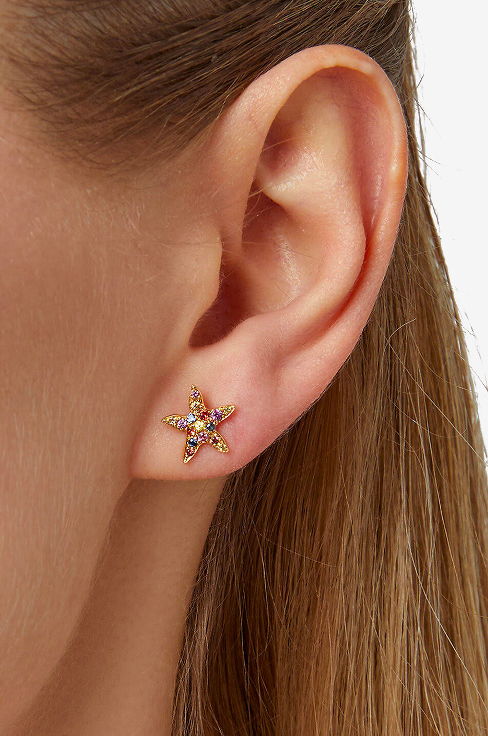 YVONNE LEON Mono clou d'oreilles en or jaune et saphirs Mini Étoile De Mer Rainbow Femme JAUNE 3