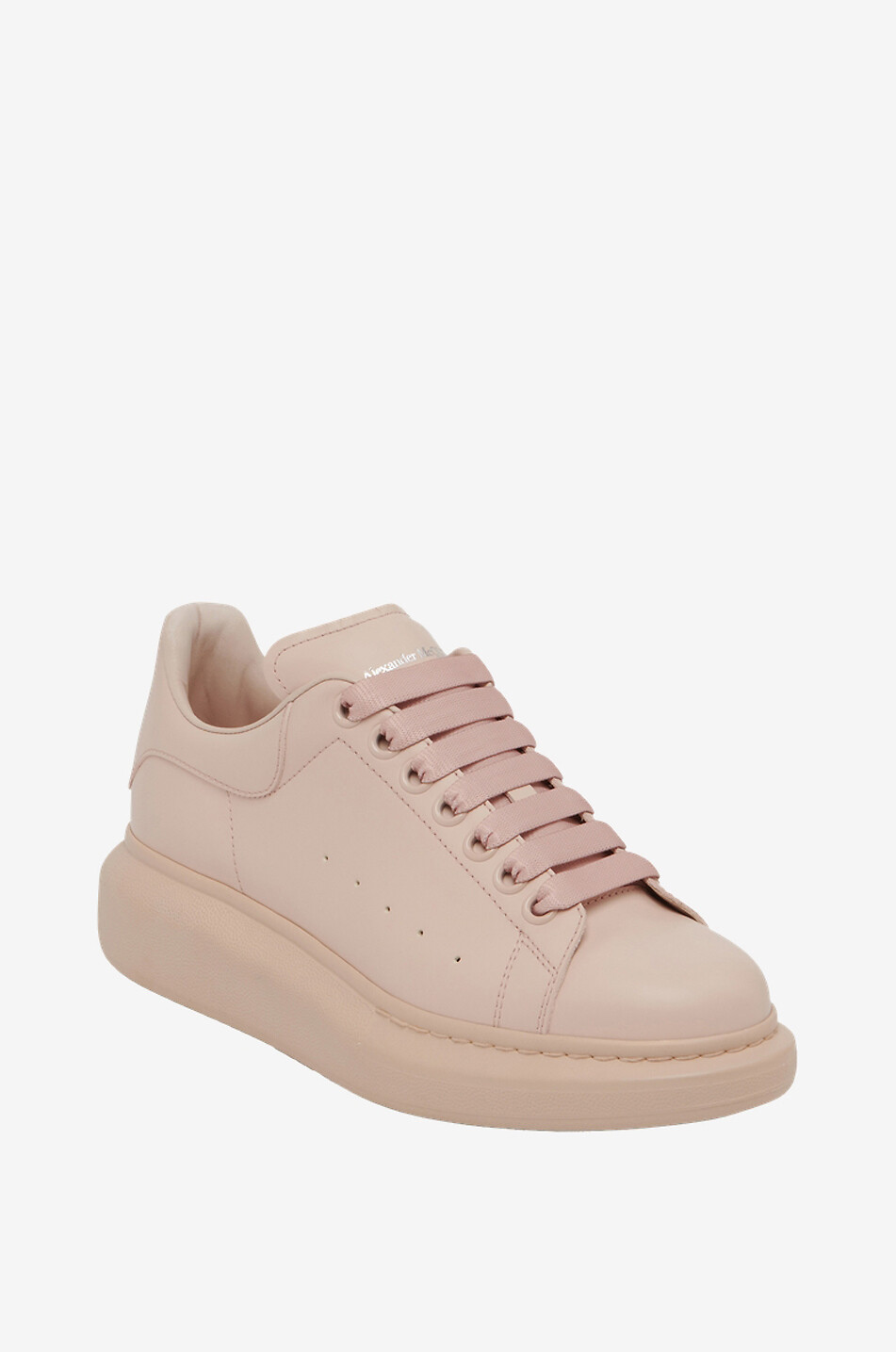 Baskets basses à lacets en cuir lisse Oversize Blush