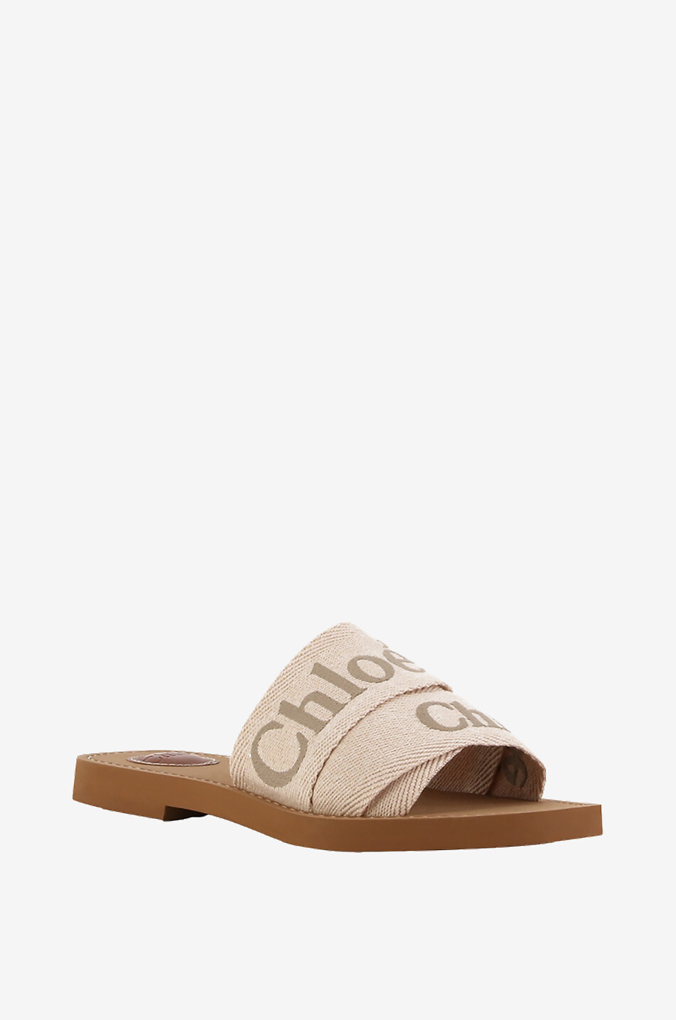 CHLOE Flache Pantoletten aus besticktem Leinen Woody Damen BEIGE 1