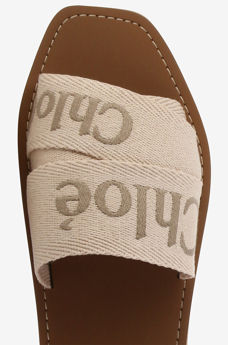 CHLOE Flache Pantoletten aus besticktem Leinen Woody Damen BEIGE 4