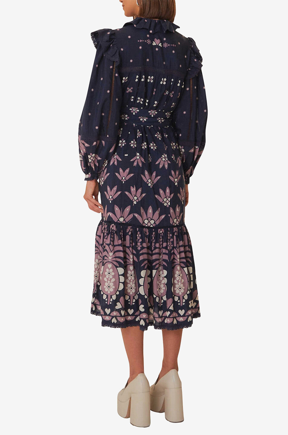 Robe midi imprimée ornée de dentelle Ainika Martina