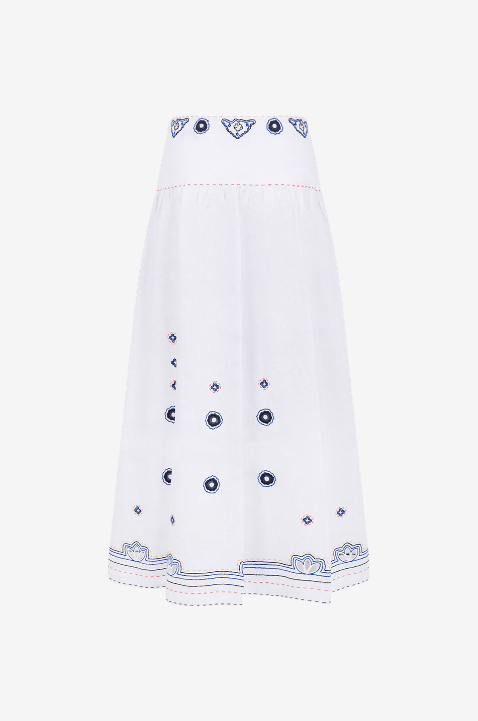 Check Mate long embroidered linen skirt